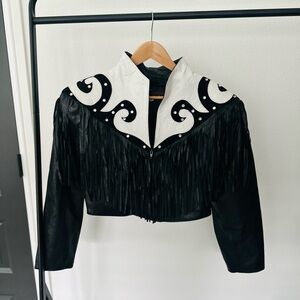 Genuine black leather Kelli Kouri Vintage Jacket with Fringe